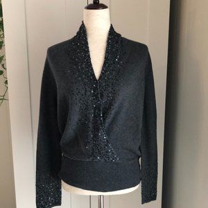 Vintage Silk and Cashmere Blend Sweater with Sequins Gray Sz L